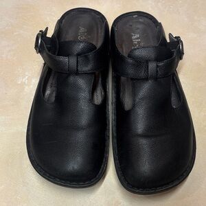 Algeria black leather slip on Mary Jane slides, size 40, size 10